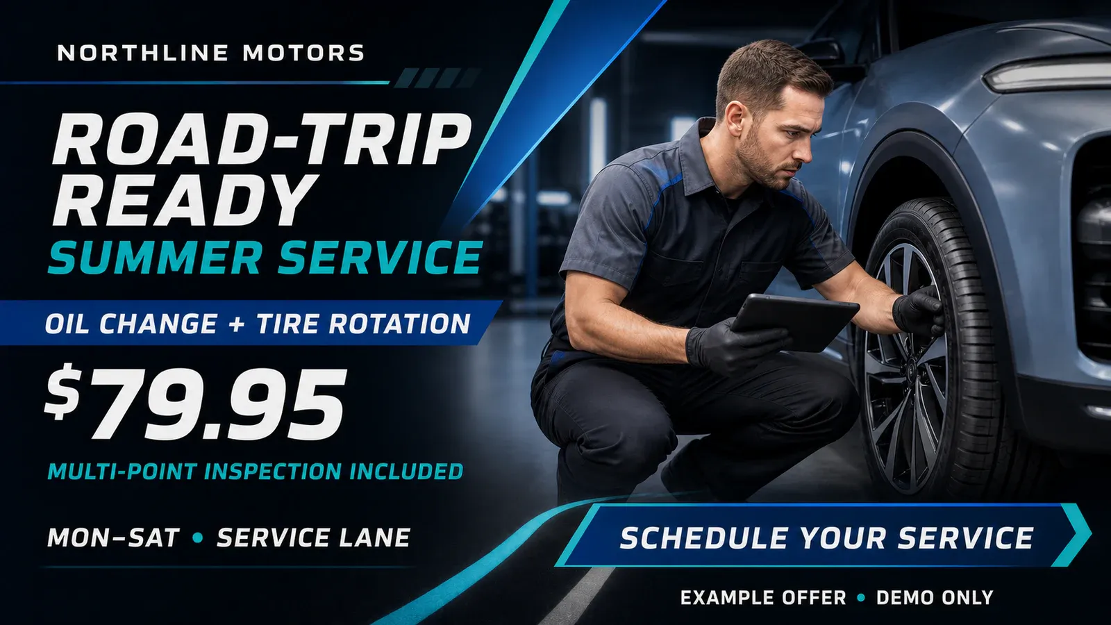 Northline Motors fictional summer service board